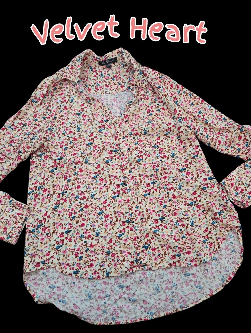 *1628 velvet heart button down shirt women M